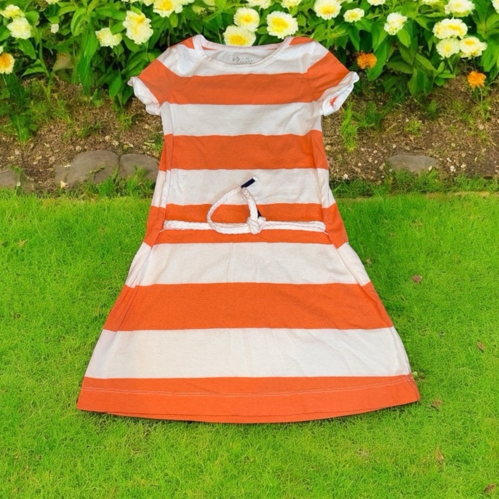 Orange and White Striped T Shirt Dress (S 6-7)